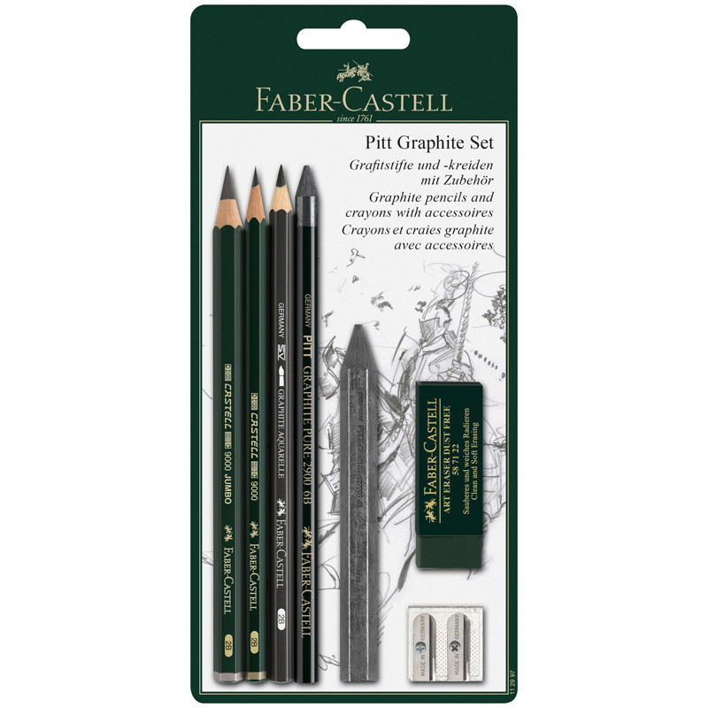 Набор карандашей ч/г Faber-Castell "Pitt Graphite", 5шт.+ластик+точилка, 2B/6B, заточен., блистер, 285937