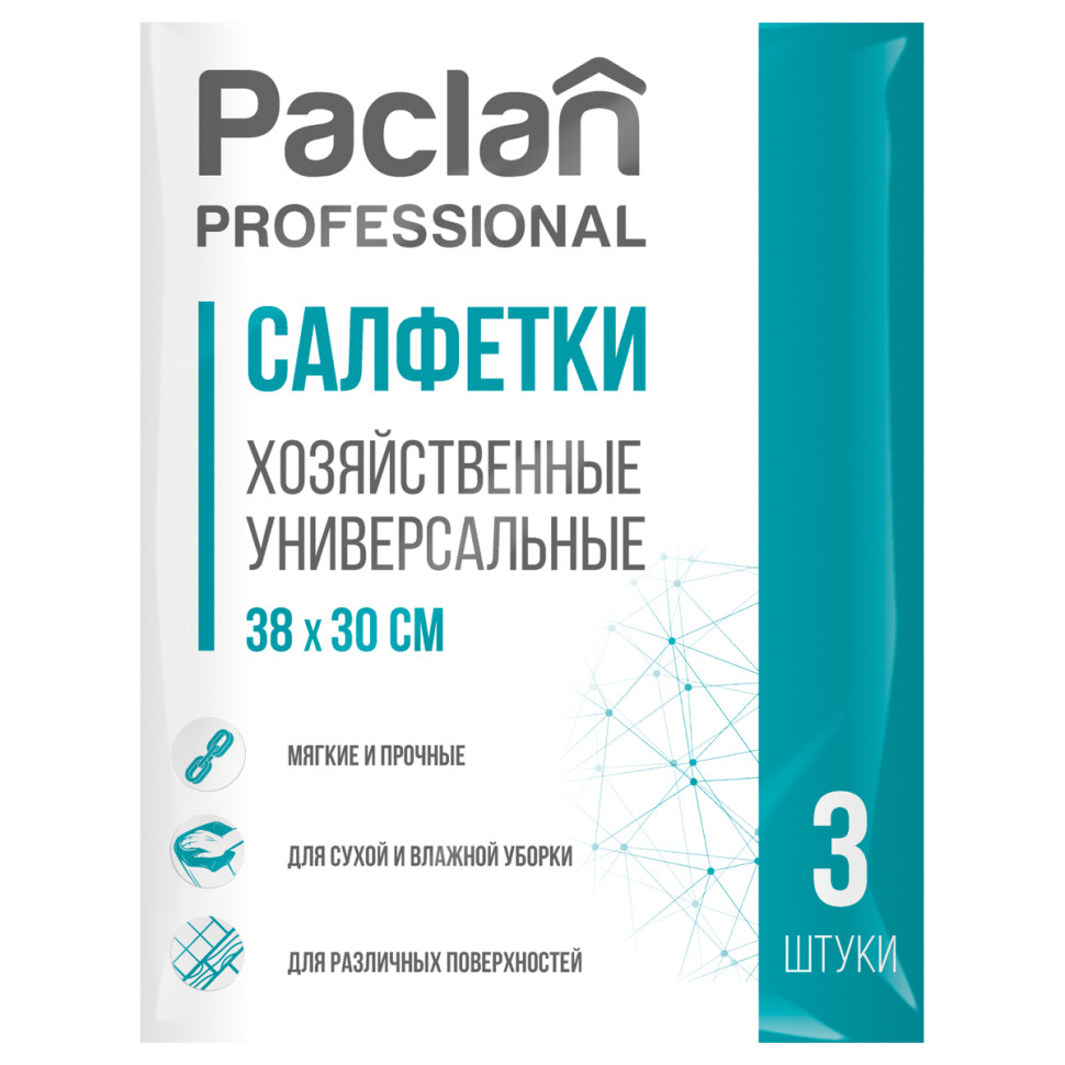 Салфетки для уборки Paclan "Professional", вискоза, 38*30см, 3шт, 90г/м2, 206840
