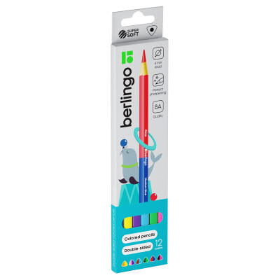 Карандаши цветные двусторонние Berlingo "SuperSoft. Duo", 12цв., 06шт., трехгр., заточ., европодвес, 299039