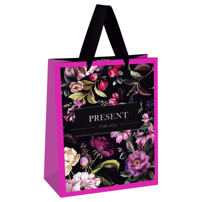 Пакет подарочный 18*23*10см MESHU "Floral present", матовая ламинация, 24 штук, 382276