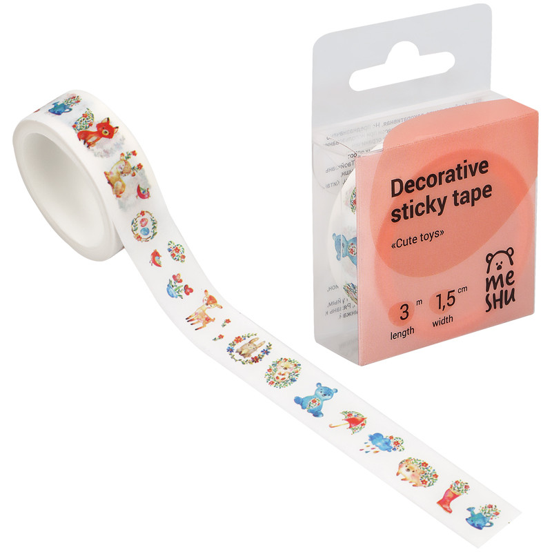 Клейкая лента декоративная MESHU "Cute toys", 1,5см*3м, 327382