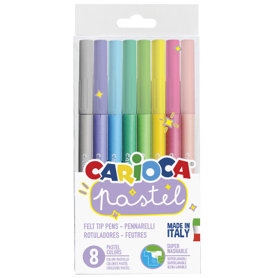 Фломастеры Carioca "Pastel", 08цв., смываемые, ПВХ, европодвес, 302282