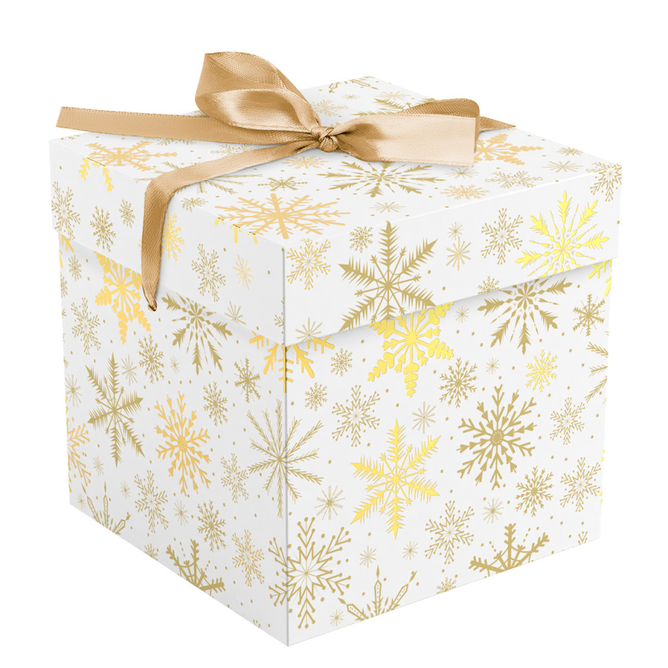 Коробка складная подарочная MESHU "Snowflake", (15*15*15см), с лентой, отд фольгой, 372547