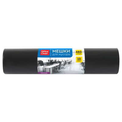 Мешки для мусора 480л OfficeClean ПВД, 130*170см, 70мкм, 10шт., прочные, черные, в рулоне, 355037