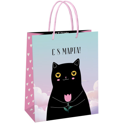 Пакет подарочный 11*14*6,5см MESHU "Black cat",  глянцевая ламинация, 12 штук, 371033