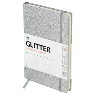 Ежедневник недатированный, А6, 136л., твердый переплет, диз. картон, BG "Glitter. Silver", серебристый, на резинке, карман, 369875