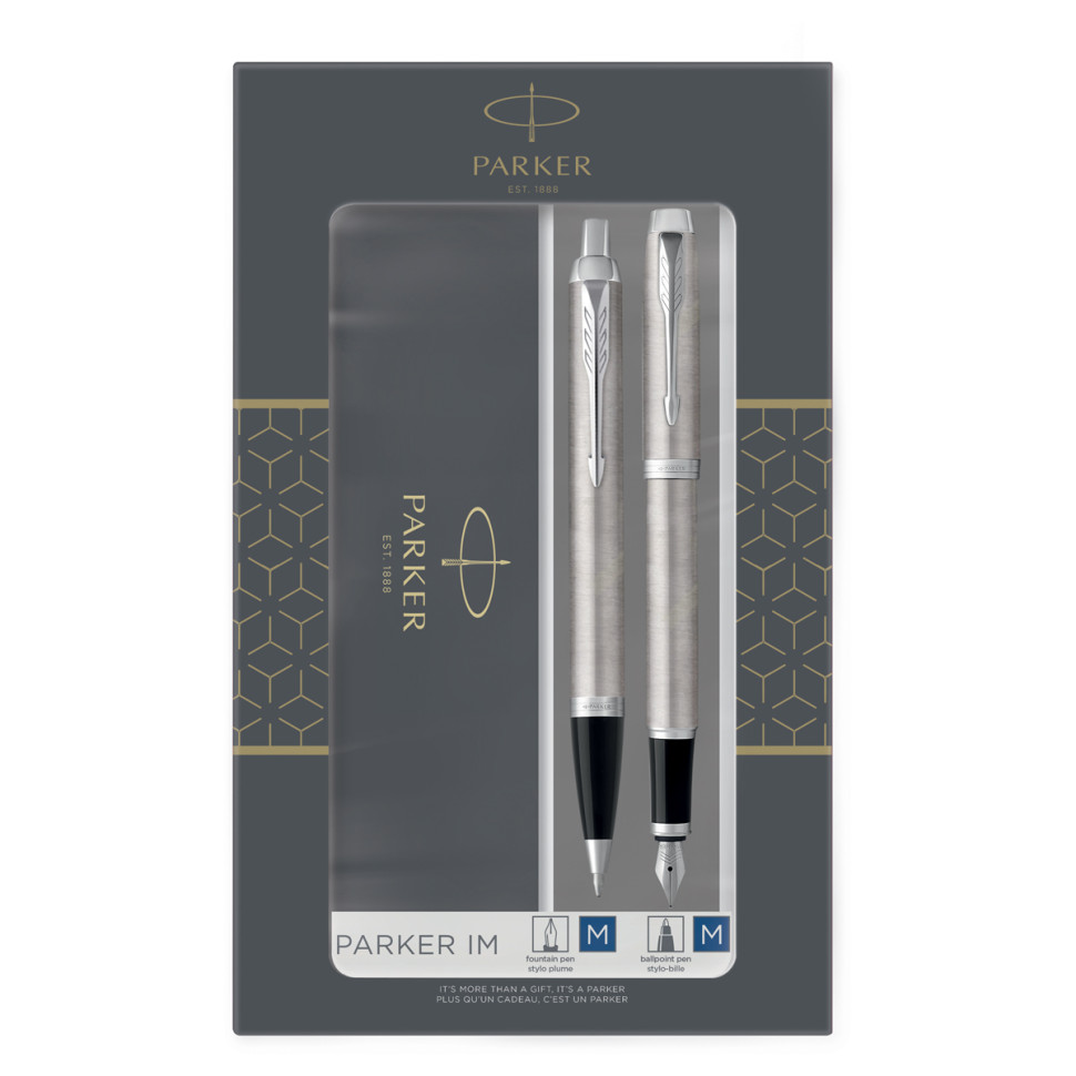 Набор Parker "IM Duo": шар. ручка IM Stainless Steel CT, синяя, 1,0мм + перьевая ручка IM Stainless Steel CT, подарочная упаковка, 359541