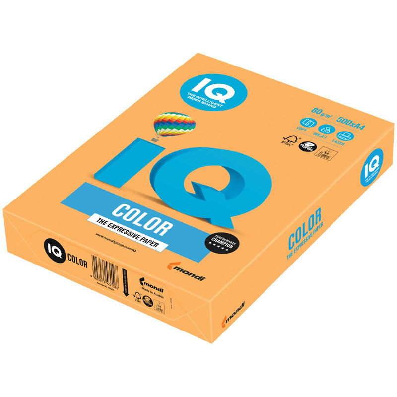 Бумага IQ "Color neon" А4, 80г/м2, 500л. (оранжевый неон), 083747