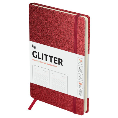 Ежедневник недатированный, А6, 136л., твердый переплет, диз. картон, BG "Glitter. Red", красный, на резинке, карман, 369877