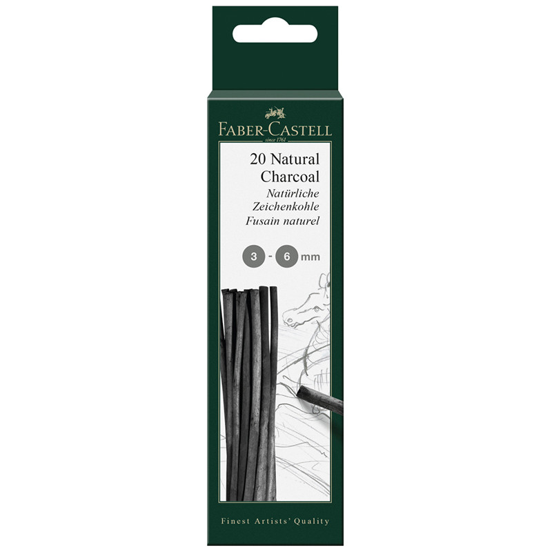 Уголь натуральный Faber-Castell "Pitt", ? 3-6мм, круглый, 20шт., картон. упаковка, 285992