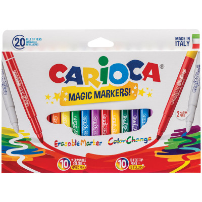 Фломастеры меняющие цвет/стираемые Carioca "Magic Markers", 18цв.+2, 20шт., картон, европодвес, 151464