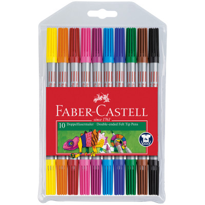 Фломастеры двусторонние Faber-Castell, 10цв., 10шт., смываемые, пластик.уп., европодвес, 286204
