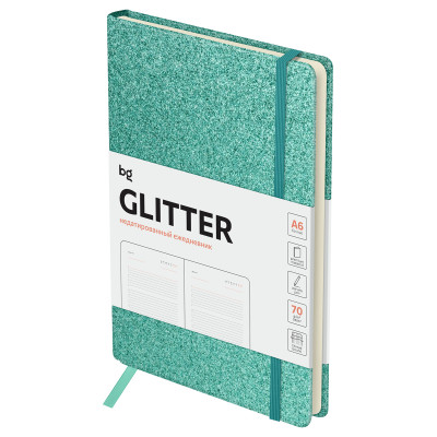 Ежедневник недатированный, А6, 136л., твердый переплет, диз. картон, BG "Glitter. Teal", бирюзовый, на резинке, карман, 369880