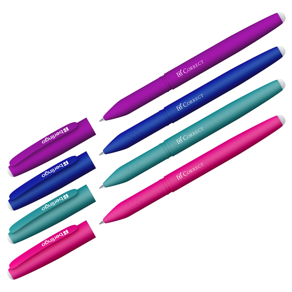 Ручка гелевая стираемая Berlingo "Correct" синяя, 0,6мм, прорезин. корпус, корпус ассорти, 320398