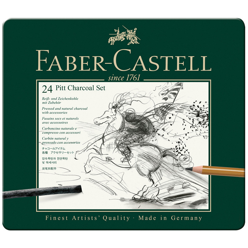 Набор угля и угольных карандашей Faber-Castell "Pitt Charcoal" 24 предмета, метал. кор., 286005
