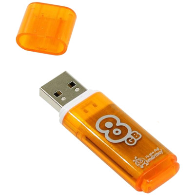 Память Smart Buy "Glossy"  8GB, USB 2.0 Flash Drive, оранжевый, 230849