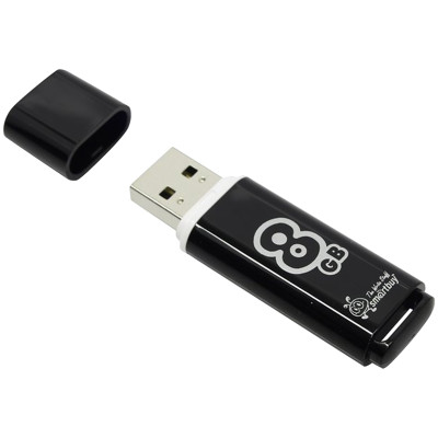 Память Smart Buy "Glossy"  8GB, USB 2.0 Flash Drive, черный, 230826