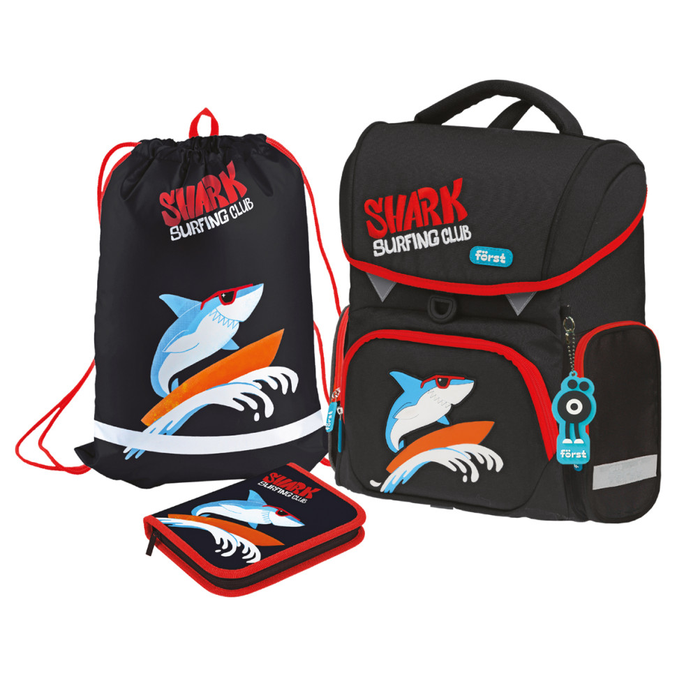 Ранец F?rst F-Set "Shark club" 35*29*16см, 1 отделение, 3 кармана, анатомическая спинка, пенал, мешок для обуви, 349571