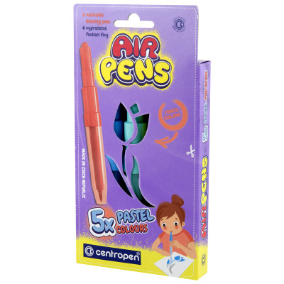Фломастеры воздушные Centropen "AirPens Pastel", 05цв.+1 трафарет, картон. упаковка, европодвес, 335988