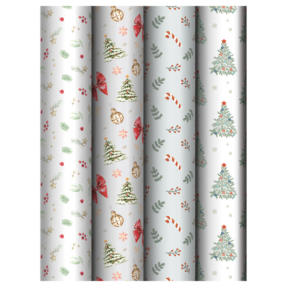 Упаковочная бумага глянц. 70*100см, MESHU "Christmas decoration", 80г/м2, ассорти 4 дизайна, 383275