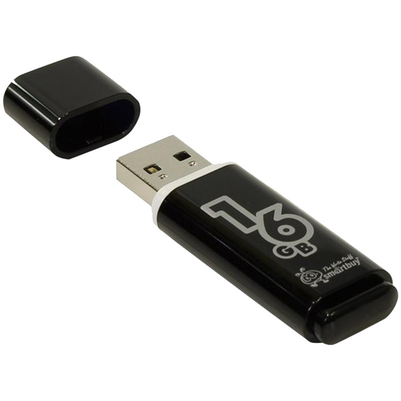 Память Smart Buy "Glossy"  16GB, USB 2.0 Flash Drive, черный, 230851
