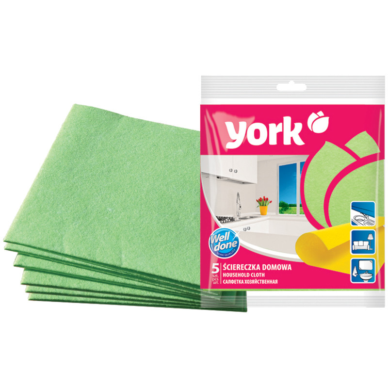 Салфетки для уборки York, набор 5шт., вискоза, 35*35см, европодвес, 225070