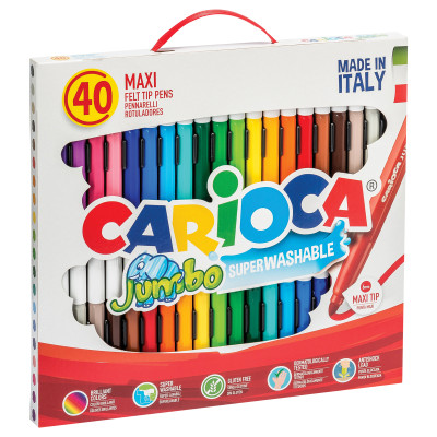 Фломастеры Carioca "Jumbo", 40шт., 36цв., утолщенные, смываемые, картон, с ручкой, 385992