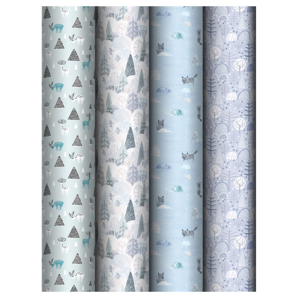Упаковочная бумага глянц. 70*100см, MESHU "Winter mood", 80г/м2, ассорти 4 дизайна, 383277