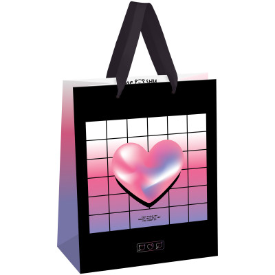 Пакет подарочный 18*23*10см MESHU "Heart", голографический картон, 371092