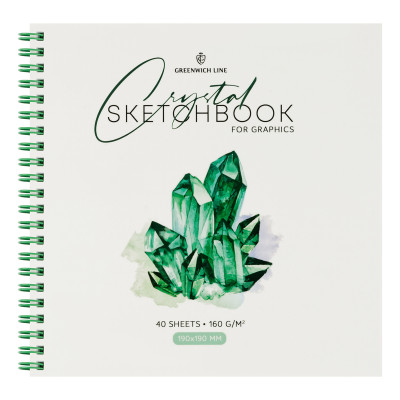 Скетчбук для графики и эскизов 40л., 190*190 Greenwich Line "Crystal. Emerald Stone", на гребне, 160г/м2, 344727