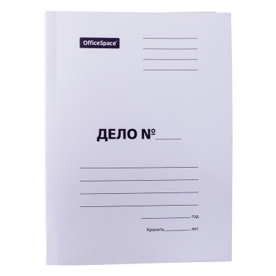 Скоросшиватель OfficeSpace "Дело", картон немелованный, 280г/м2, белый, пробитый, до 200л., 225338
