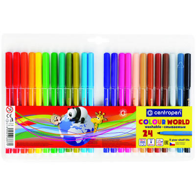 Фломастеры Centropen "Colour World", 24цв., трехгранные, смываемые, блистер, 216151