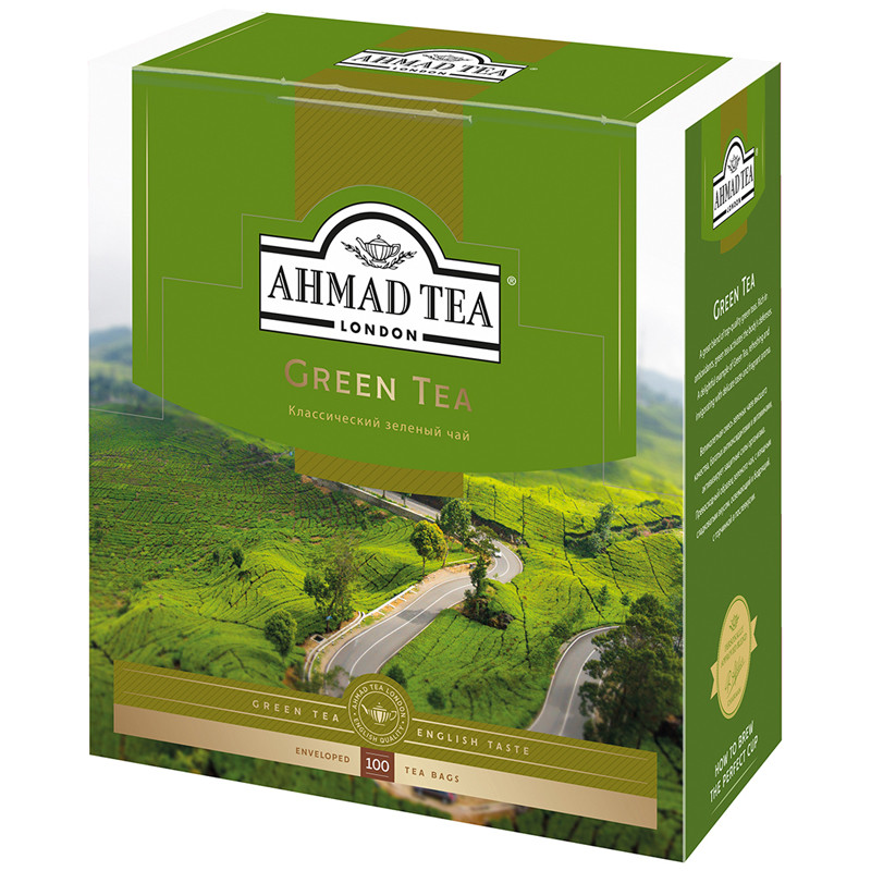 Чай Ahmad Tea "Green Tea", зеленый, 100 фольг. пакетиков по 2г, 283474