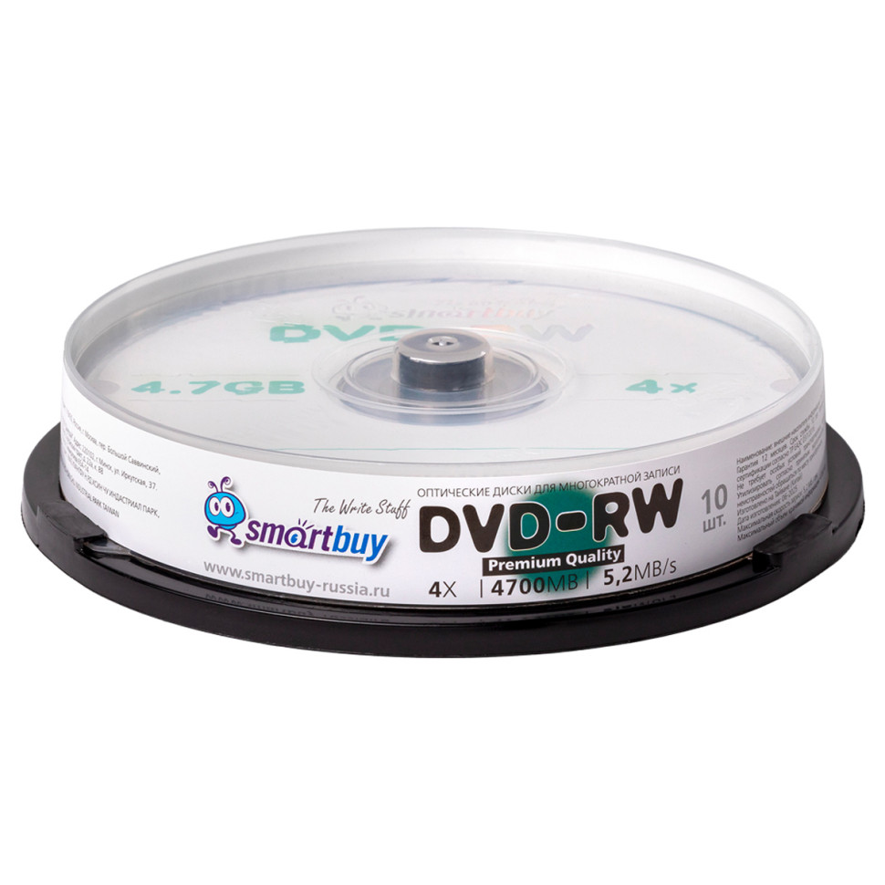 Диск DVD-RW 4.7Gb Smart buy 4x Cake Box (10шт), 386330