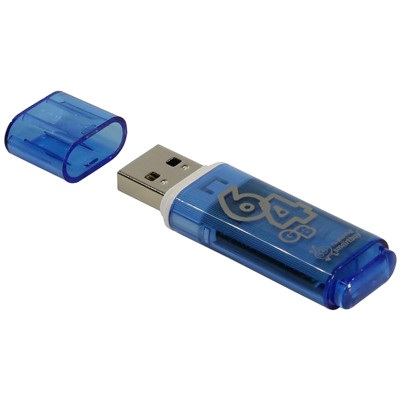 Память Smart Buy "Glossy"  64GB, USB 2.0 Flash Drive, голубой, 230859