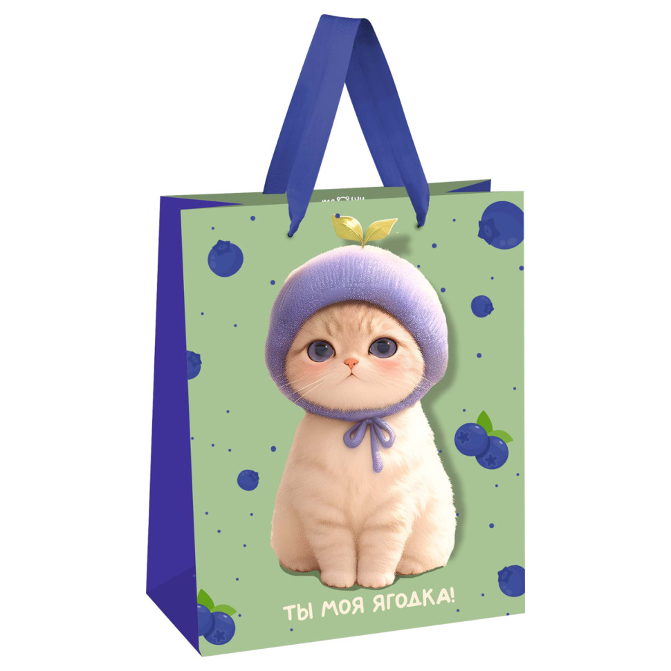 Пакет подарочный 11*14*6,5см MESHU "Berry cat", матовая ламинация, 24 штук, 382358