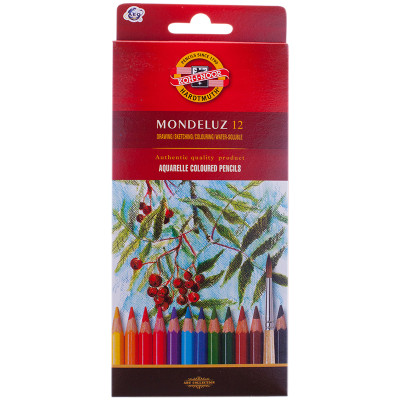 Карандаши акварельные Koh-I-Noor "Mondeluz", 12цв., заточен., картон, европодвес, 022935