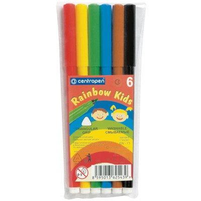 Фломастеры Centropen "Rainbow Kids", 06цв., трехгранные, смываемые, ПВХ, 214287