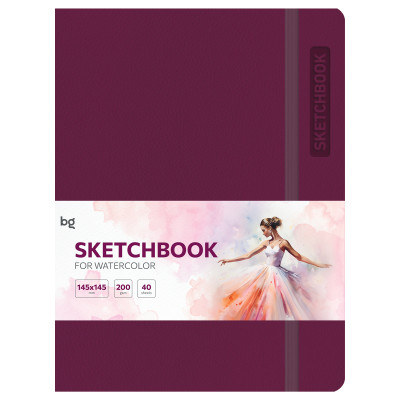 Скетчбук для акварели 40л., А5 BG "Bright. Berry", кожзам, на резинке, 200г/м2, 371228