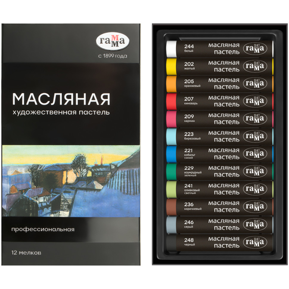 Пастель масляная Гамма, 12 цветов, картон. упаковка, 363155