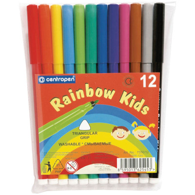 Фломастеры Centropen "Rainbow Kids", 12цв., трехгранные, смываемые, ПВХ, 214283
