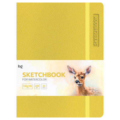 Скетчбук для акварели 40л., А5 BG "Bright. Yellow", кожзам, на резинке, 200г/м2, 371229