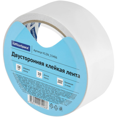 Клейкая лента двусторонняя OfficeSpace, 38мм*10м, бумажная основа, 362212