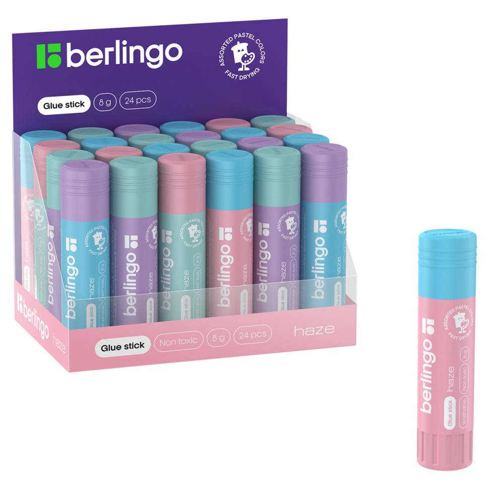 Клей-карандаш Berlingo "Haze", 08г, ПВП, 24 штук, 360327