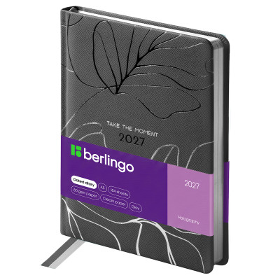 Ежедневник датированный 2027г., А5, 184л., кожзам, Berlingo "Holography", тёмно-серый, 391440