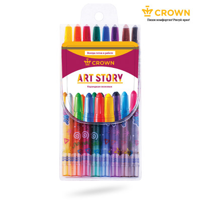 Карандаши восковые Crown "ArtStory", 08цв., выкручивающийся стержень, ПВХ, европодвес, 225399