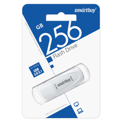 Память Smart Buy "Crown"  256GB, USB 3.0 Flash Drive, белый, 376306