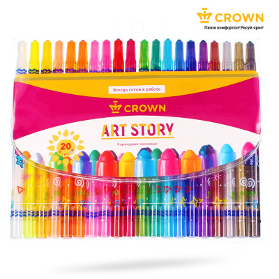 Карандаши восковые Crown "ArtStory", 20цв., выкручивающийся стержень, ПВХ, европодвес, 225401