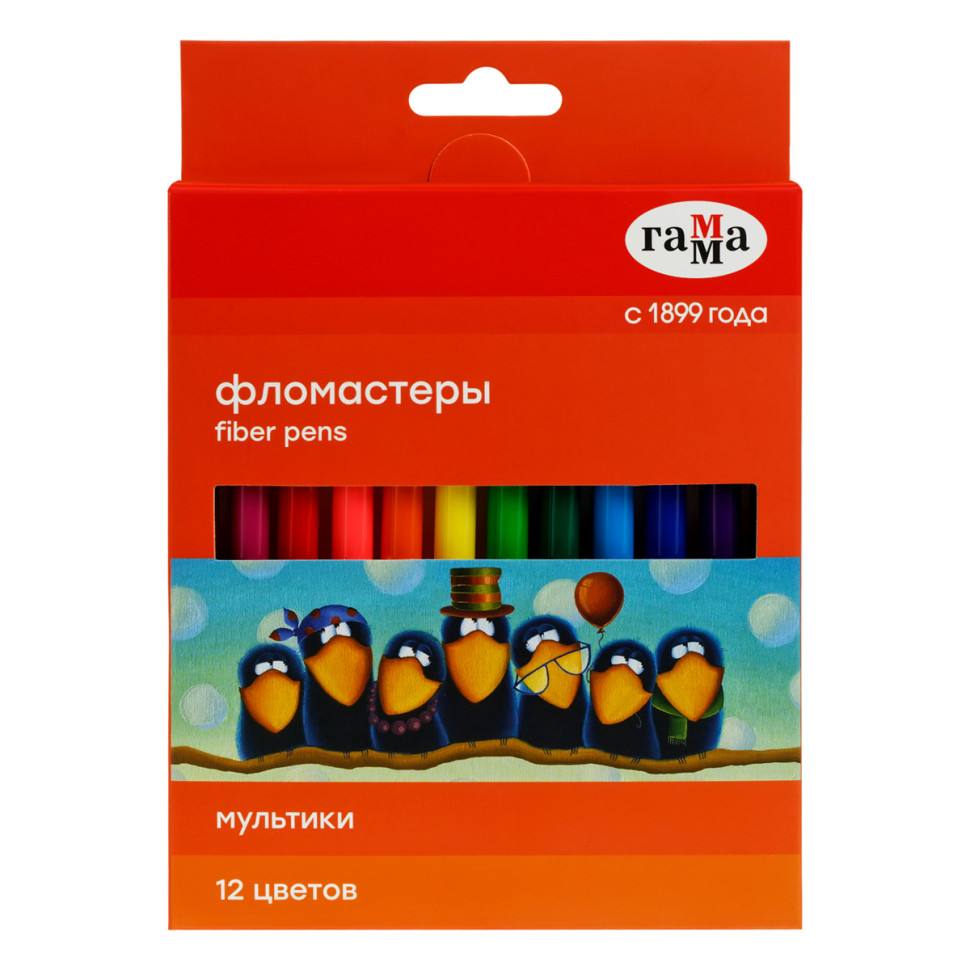 Фломастеры Гамма "Мультики", 12цв., смываемые, картон. упак., европодвес, 356540