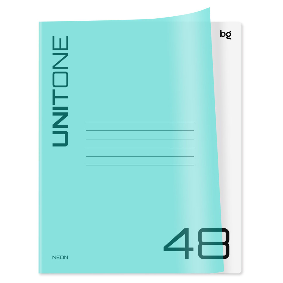 Тетрадь 48л. клетка BG "UniTone. Neon", пластиковая обложка, неон голубой, 12 штук, 359082
